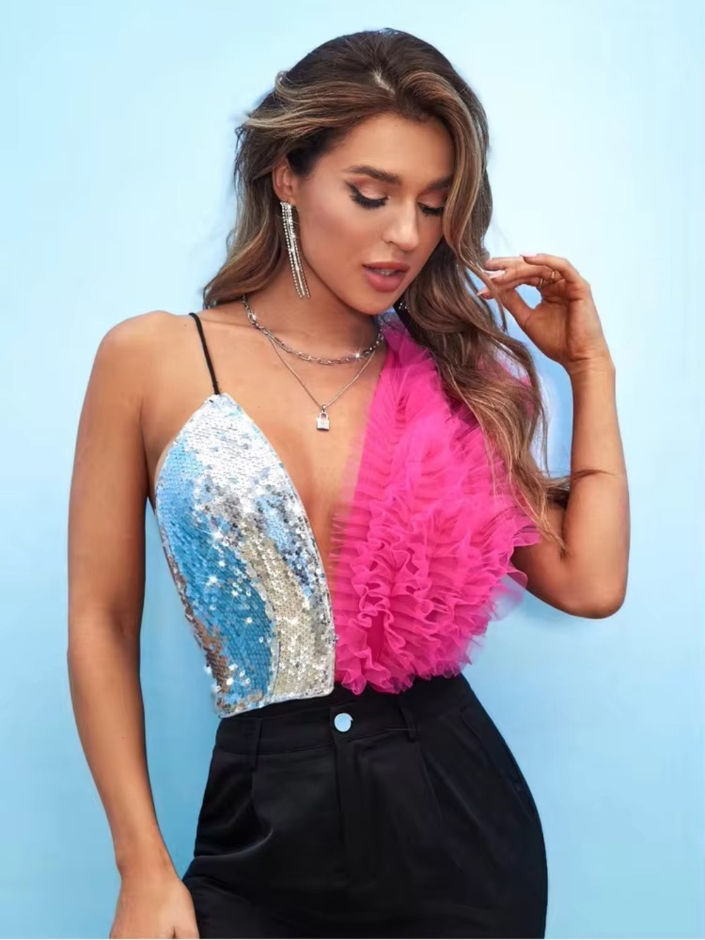 Pink Ruffle & Sequin bodysuit - Picture 4 of 5